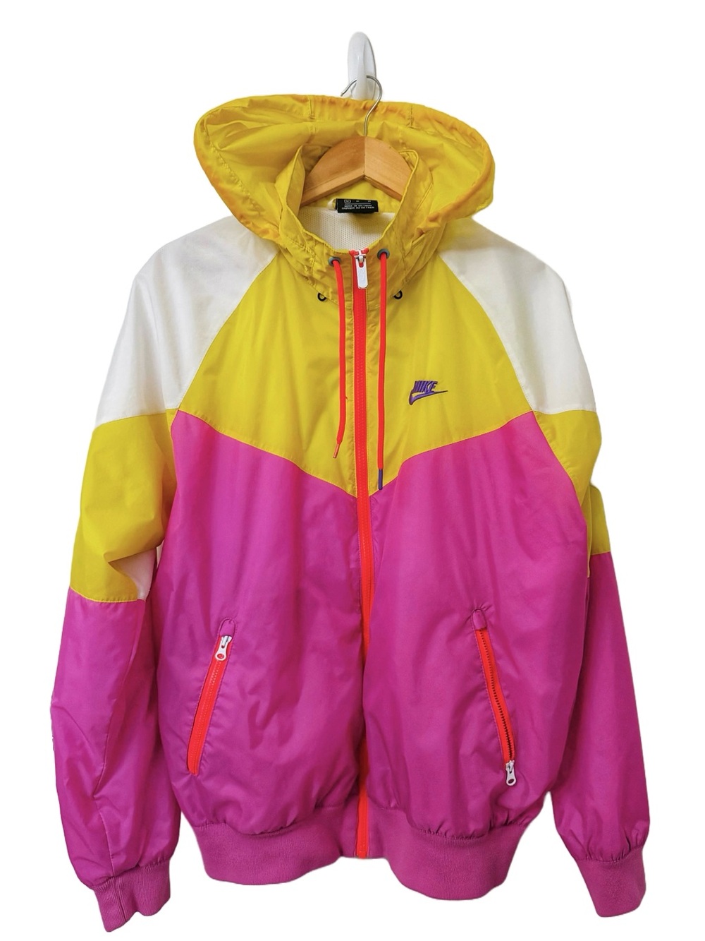 NIKE Color Block Windbreaker Pink Yellow Sport Jacket, Mens Medium, Womens L